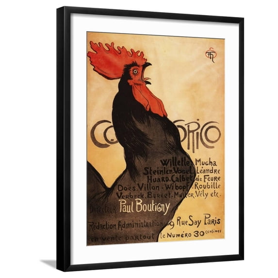 Art.com Paris, France - Periodical Cocorico Rooster Promotional Poster Art Print by Lantern Press, Black Frame Wall Art, 23" x 29"