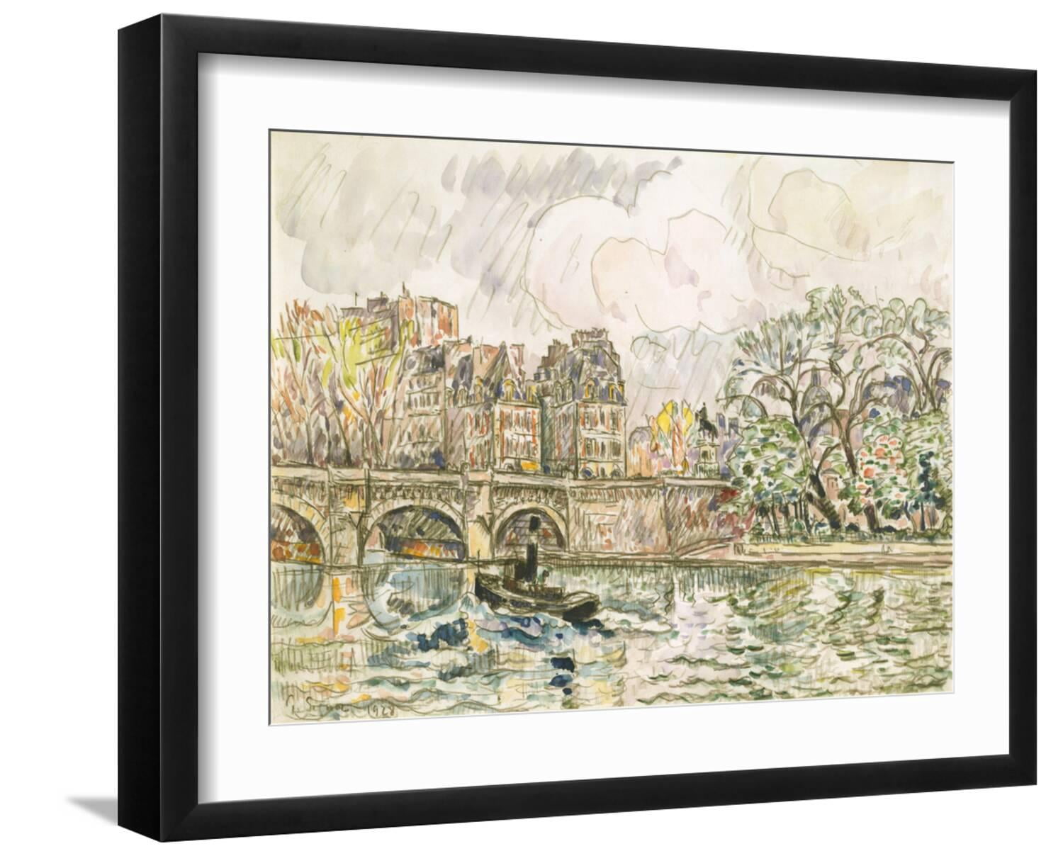Art.com Paris Le Place Dauphine Art Print by Paul Signac, Black Frame Wall Art, 21" x 17"