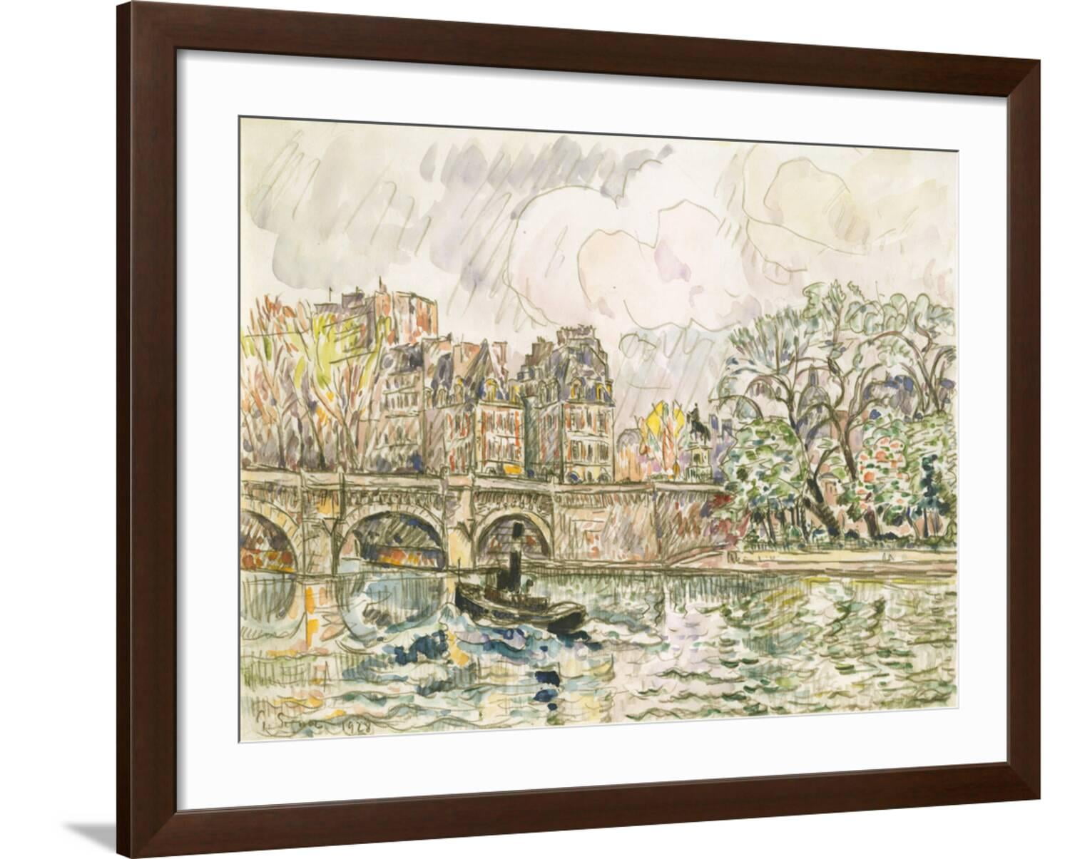 Art.com Paris Le Place Dauphine Art Print by Paul Signac, Brown Frame Wall Art, 40" x 32"