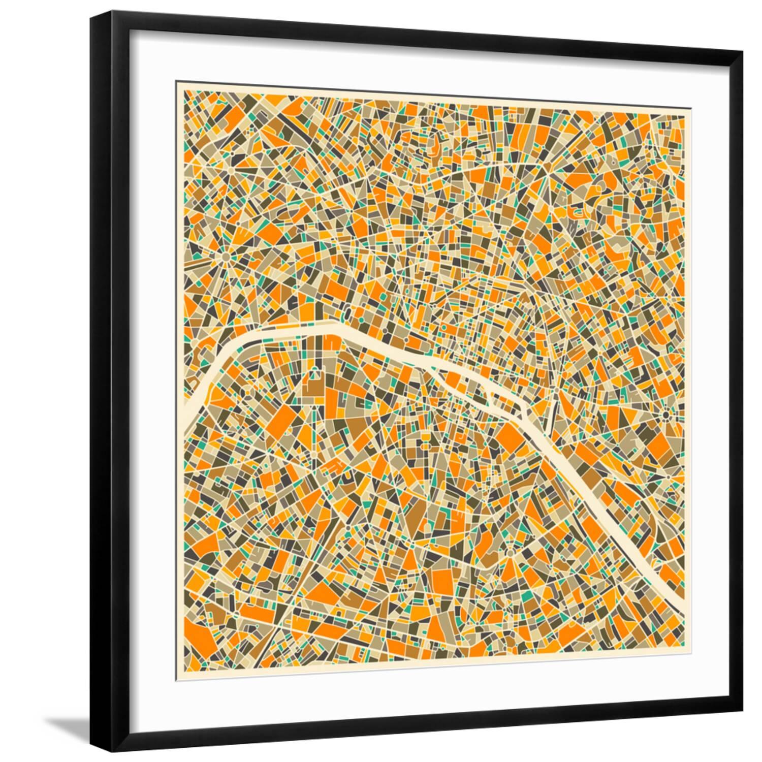 Art.com Paris Map Art Print by Jazzberry Blue, Black Frame Wall Art, 29 ...