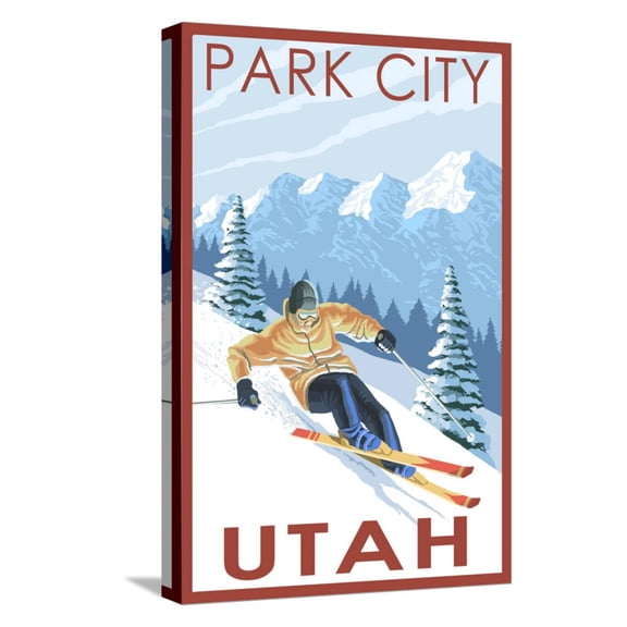 Art.com Park City, Utah - Downhill Skier Stretched Canvas Print Wall Art by Lantern Press, 12" x 18"