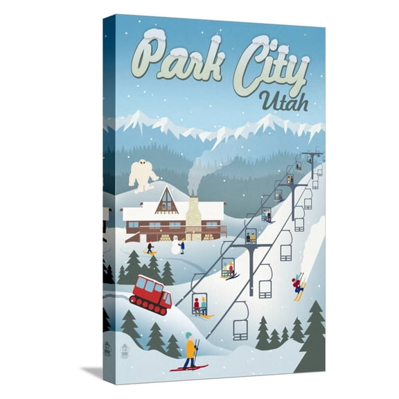 Art.com Park City, Utah - Retro Ski Resort Stretched Canvas Print Wall Art by Lantern Press, 12" x 18"