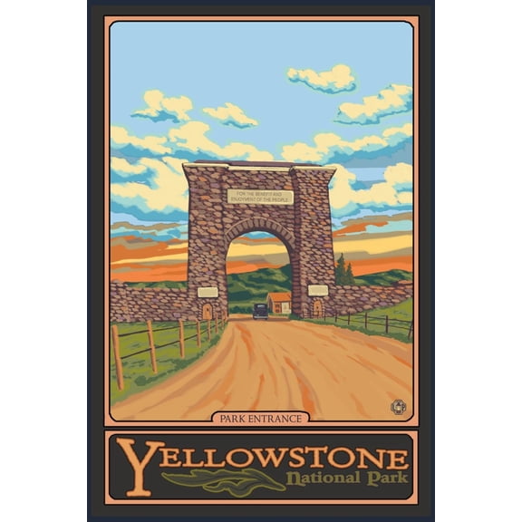 Art.com Park Entrance Arch, Yellowstone National Park, Wyoming Art Print by Lantern Press, 12" x 18"