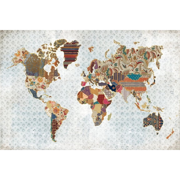 Art.com Pattern World Map Geo Background Art Print by Laura Marshall, 24" x 16"
