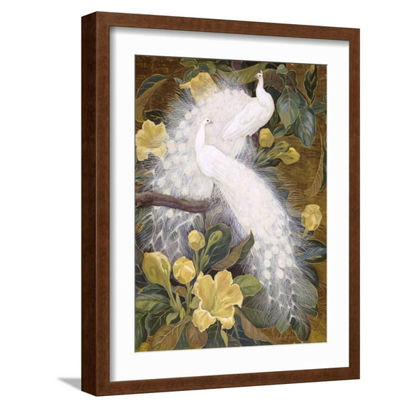 Art.com Peacocks on Copa De Oro Art Print by Jesse Arms Botke, Brown Frame Wall Art, 17" x 21"