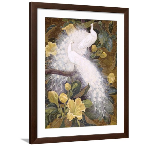 Art.com Peacocks on Copa De Oro Art Print by Jesse Arms Botke, Brown Frame Wall Art, 32" x 40"
