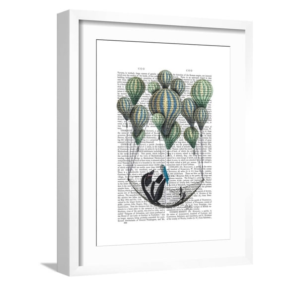 Art.com Penguin in Hammock Balloon Art Print by Fab Funky, White Frame Wall Art, 17" x 21"