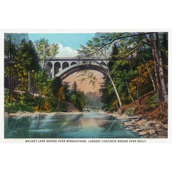 Art.com Philadelphia, Pennsylvania - Walnut Lane Bridge over Wissahickon River Art Print by Lantern Press, 18" x 12"