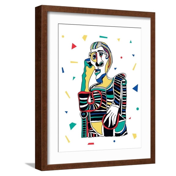 Art.com Picasso Portrait. Vector Illustration. Mosaic RGB Style Art Print by iku4, Brown Frame Wall Art, 17" x 21"