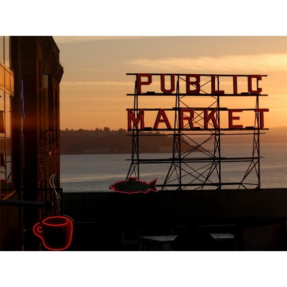 Art.com Pike Place Market and Puget Sound, Seattle, Washington State Photographic Print by Aaron McCoy, 16" x 12"