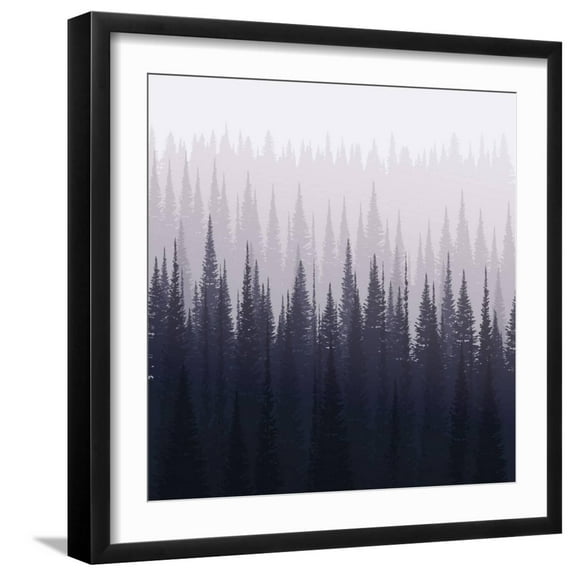 Art.com Pine Forest in Winter. Nature Landscape Vector Background. Art Print by Kobsoft, Black Frame Wall Art, 21" x 21"