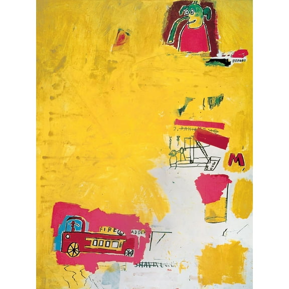 Art.com Pink Elephant with Fire Engine, 1984 Giclee Print by Jean-Michel Basquiat, 24" x 32"