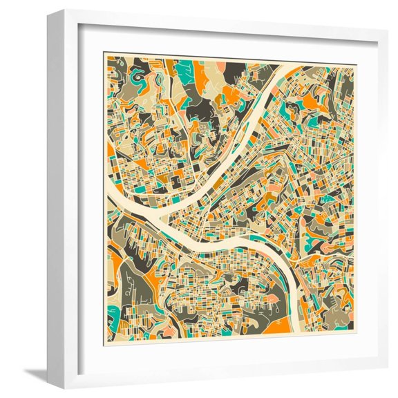 Art.com Pittsburgh Map Art Print by Jazzberry Blue, White Frame Wall Art, 21" x 21"