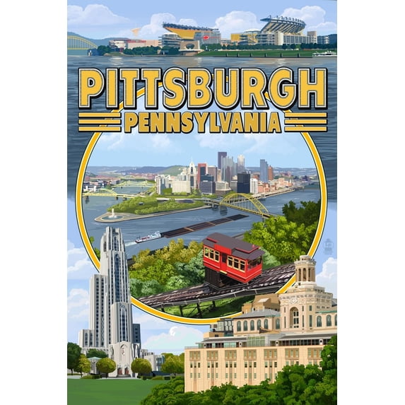 Art.com Pittsburgh, Pennsylvania - Montage Scenes Art Print by Lantern Press, 24" x 36"