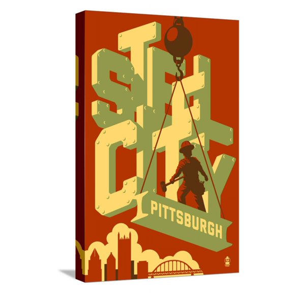 Art.com Pittsburgh, Pennsylvania - Steel City Stretched Canvas Print Wall Art by Lantern Press, 12" x 18"