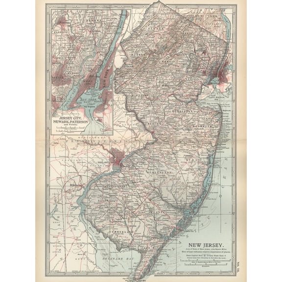 Art.com Plate 72. Map of New Jersey. United States. Inset Map of Jersey City Art Print by Encyclopaedia Britannica, 18" x 24"