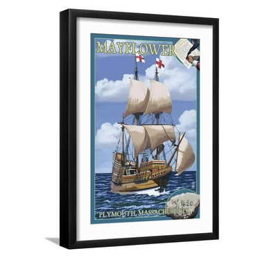 Art.com Plymouth, Massachusetts - Mayflower Art Print by Lantern Press, Black Frame Wall Art, 17" x 23"