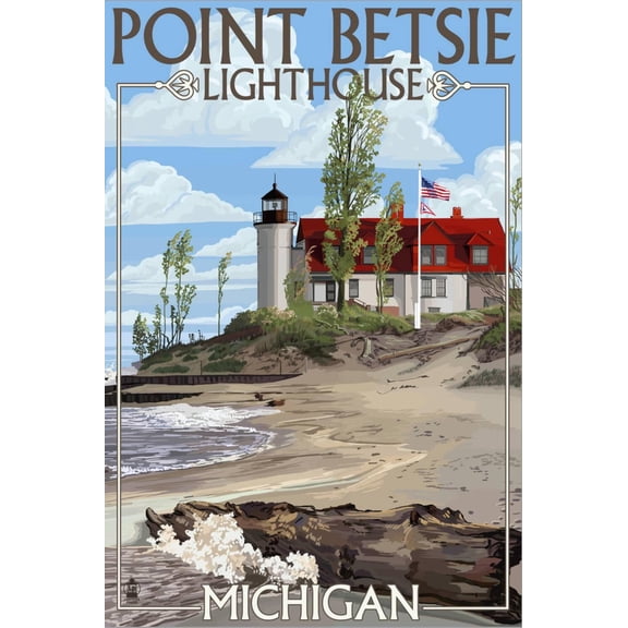Art.com Point Betsie Lighthouse, Michigan Stretched Canvas Print Wall Art by Lantern Press, 12" x 18"
