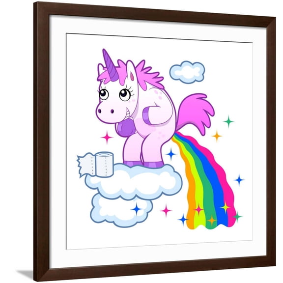 Art.com Pooping Unicorn Art Print by Reflux, Brown Frame Wall Art, 38" x 38"