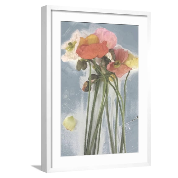 Art.com Poppy Spray I Art Print by Jennifer Goldberger, White Frame Wall Art, 21" x 29"