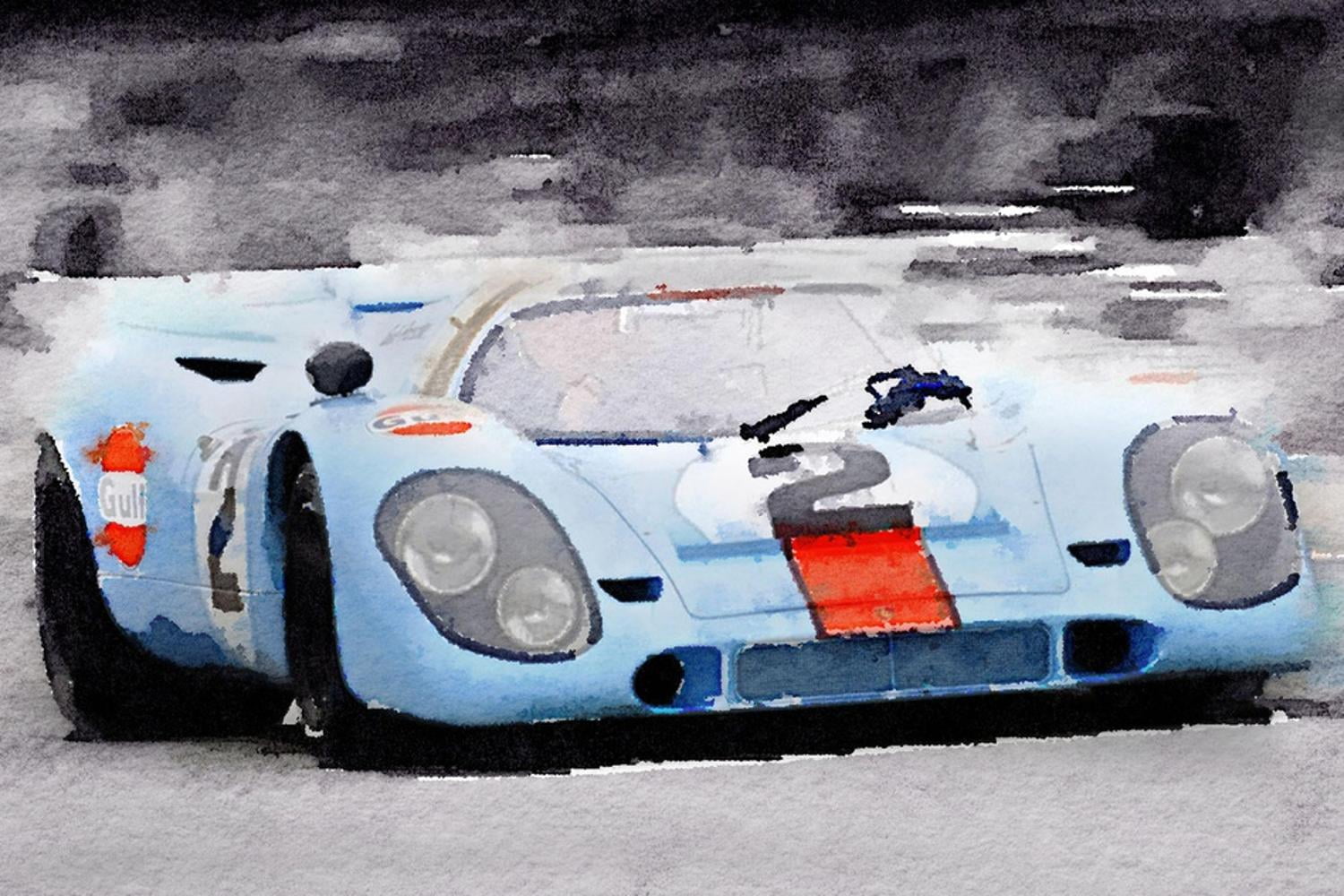 Porsche 917 Gulf Watercolor Vertical Canvas Art Print