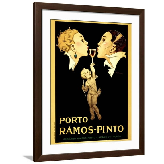 Art.com Porto Ramos-Pinto, Vintage French Advertisement Poster by Rene Vincent Art Print by Piddix, Brown Frame Wall Art, 32" x 40"