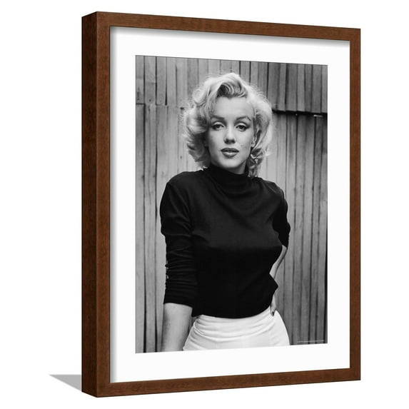 Art.com Portrait of Actress Marilyn Monroe on Patio of Her Home Premium Photographic Print by Alfred Eisenstaedt, Brown Frame Wall Art, 17" x 21"