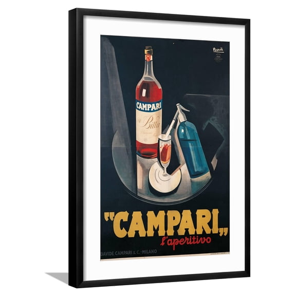 Art.com Poster Advertising Campari Laperitivo Giclee Print by Marcello Nizzoli, Black Frame Wall Art, 21" x 29"