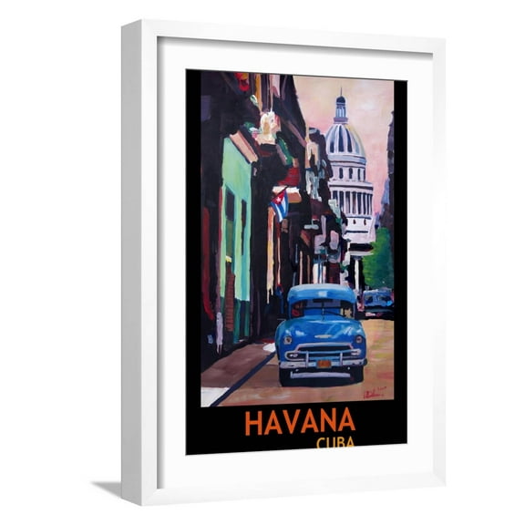 Art.com Poster Havana Cuba Street Scene Oldtimer Vintage Art Print by Markus Bleichner, White Frame Wall Art, 17" x 23"