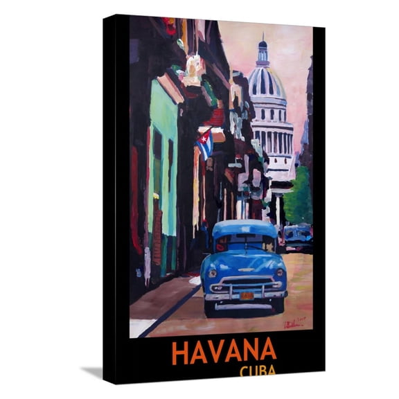 Art.com Poster Havana Cuba Street Scene Oldtimer Vintage Stretched Canvas Print Wall Art by Markus Bleichner, 12" x 18"