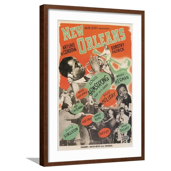 Art.com Poster for New Orleans Jazz Art Print, Brown Frame Wall Art, 21" x 29"