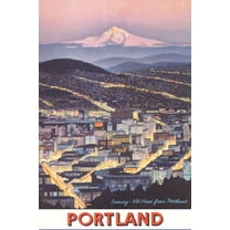 Art.com Poster of Mt. Hood over Portland, Oregon Art Print, 12" x 18"