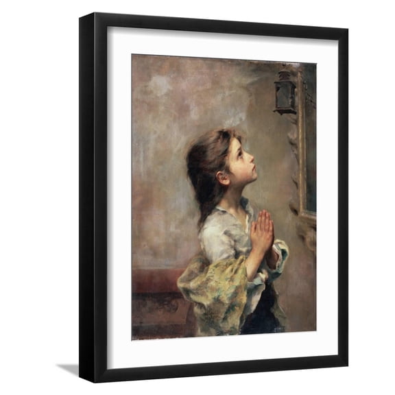 Art.com Praying Girl, Italian Painting of 19th Century Giclee Print by Roberto Ferruzzi, Black Frame Wall Art, 17" x 21"