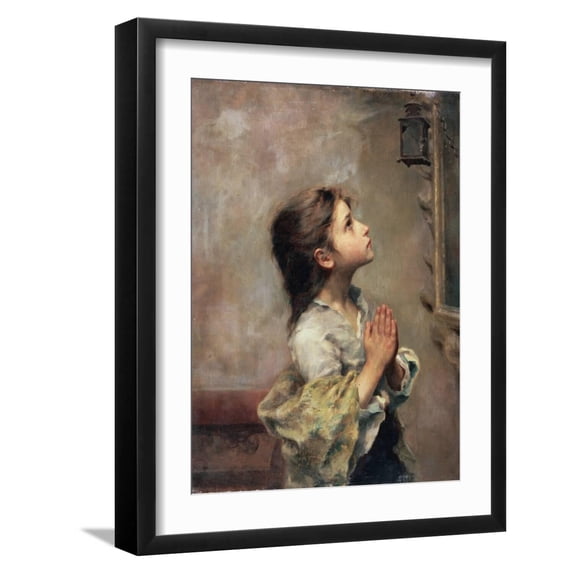 Art.com Praying Girl, Italian Painting of 19th Century Giclee Print by Roberto Ferruzzi, Black Frame Wall Art, 17" x 21"