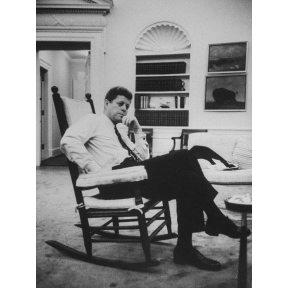 Art.com Pres. John F. Kennedy Sitting in Rocking Chair Photographic Print, 12" x 16"