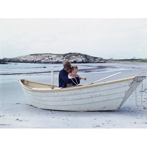 Art.com President John Kennedy and John Jr. Play in a Beached Rowboat at Newport, Rhode Island. 1962 Photo, 16" x 12"