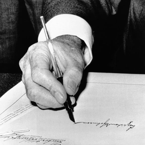 Art.com President Lyndon Johnson Signing the 1965 Civil Rights Bill, also known as the Voting Rights Act Photo, 16" x 16"