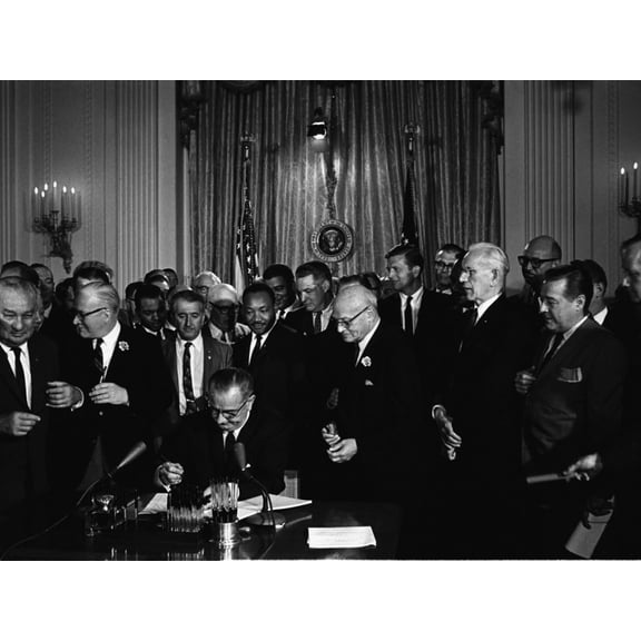 Art.com President Lyndon Johnson, Watched by Martin Luther King, Jr. Signing Civil Rights Act, July 2, 1964 Photo, 24" x 18"