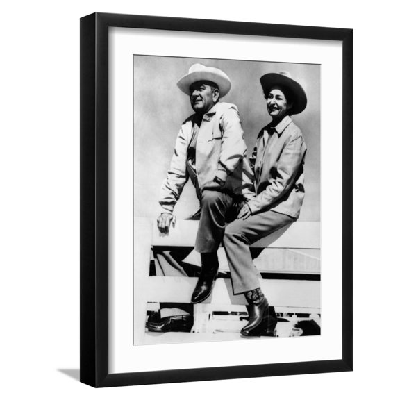 Art.com President Lyndon and Lady Bird Johnson Sitting on a Fence at the LBJ Ranch Photo, Black Frame Wall Art, 17" x 21"