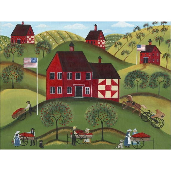 Art.com Primitive Americana Red Apple Barn Giclee Print by Cheryl Bartley, 32" x 24"