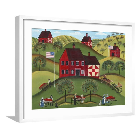 Art.com Primitive Americana Red Apple Barn Giclee Print by Cheryl Bartley, White Frame Wall Art, 29" x 23"