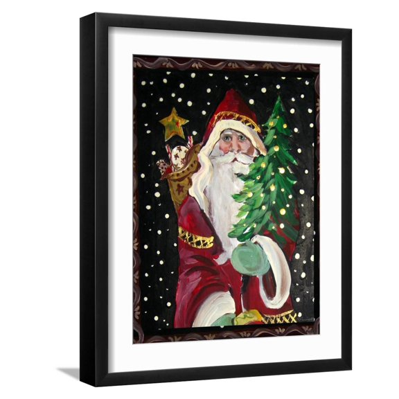 Art.com Primitive Snowman & Toys Art Print by sylvia pimental, Black Frame Wall Art, 17" x 21"