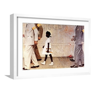 Art.com The Problem We All Live With (or Walking to School--Schoolgirl with U.S. Marshals) Giclee Print by Norman Rockwell, White Frame Wall Art, 23" x 17"