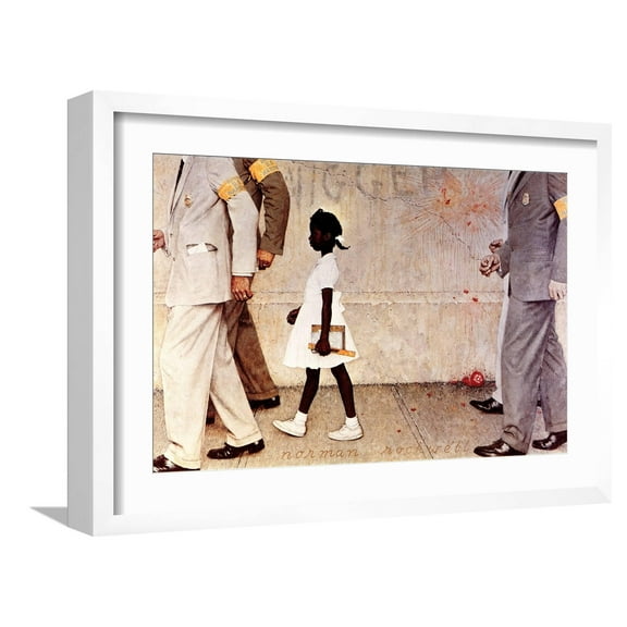Art.com The Problem We All Live With (or Walking to School--Schoolgirl with U.S. Marshals) Giclee Print by Norman Rockwell, White Frame Wall Art, 23" x 17"