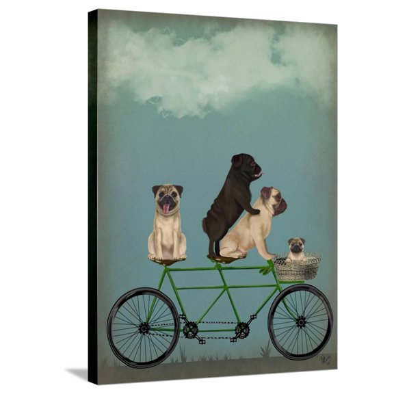 Art.com Pug Tandem Stretched Canvas Print Wall Art by Fab Funky, 24" x 32"