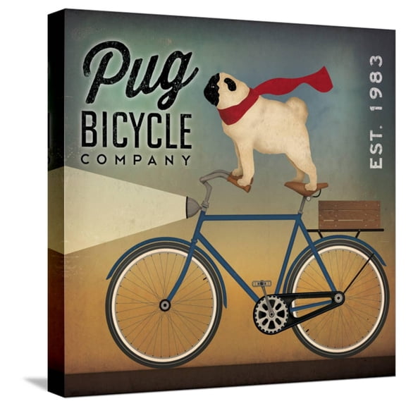 Art.com Pug on a Bike Indigo Stretched Canvas Print Wall Art by Ryan Fowler, 16" x 16"