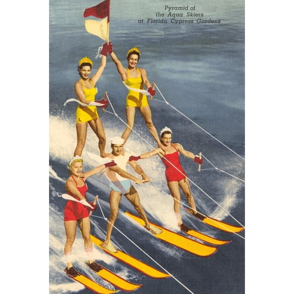 Art.com Pyramid of Water Skiers, Cypress Gardens, Florida Art Print, 16" x 24"