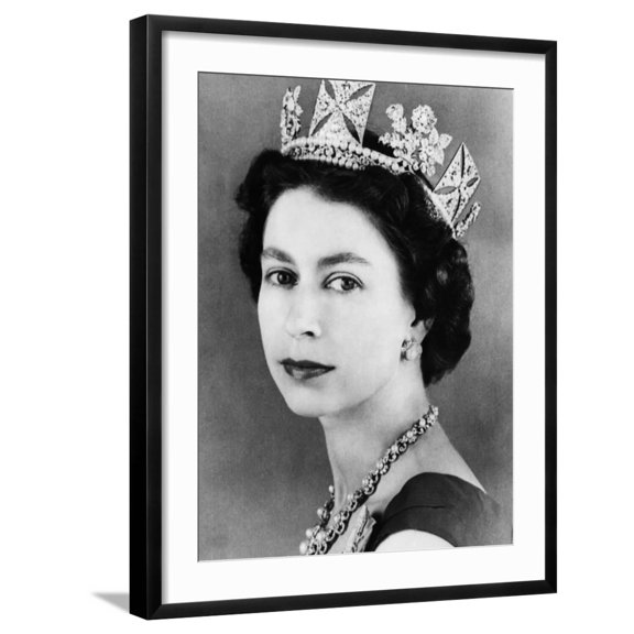 Art.com Queen Elizabeth II of England, Mid-1950s Photo, Black Frame Wall Art, 23" x 29"