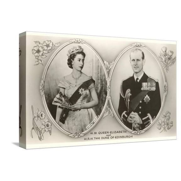 Art.com Queen Elizabeth and Prince Philip Stretched Canvas Print Wall Art, 18" x 12"