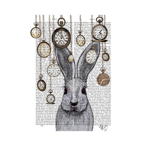 Art.com Rabbit Time Art Print by Fab Funky, 12" x 16"